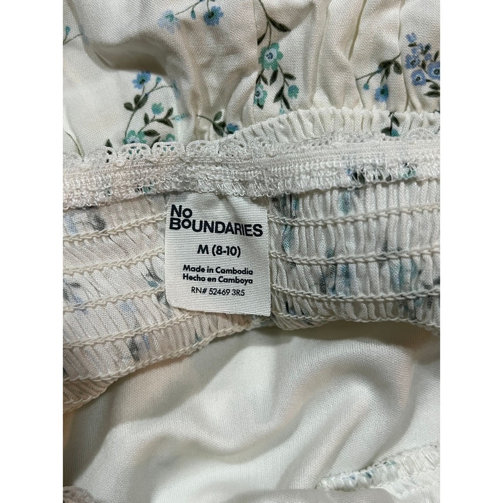 No Boundaries Women Medium White Blue Floral Fit & Flare Mini Babydoll Dress New - Picture 5 of 6